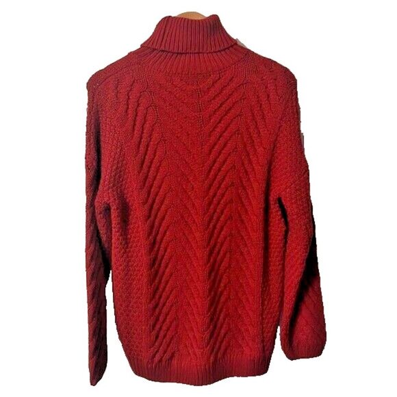 Red Chunky Cable Knit Turtleneck Sweater Apres Ski Women's Large Korean Make - Picture 2 of 7
